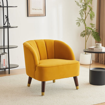 Upholstered Barrel Accent Chair With Wooden Legs - Korvel