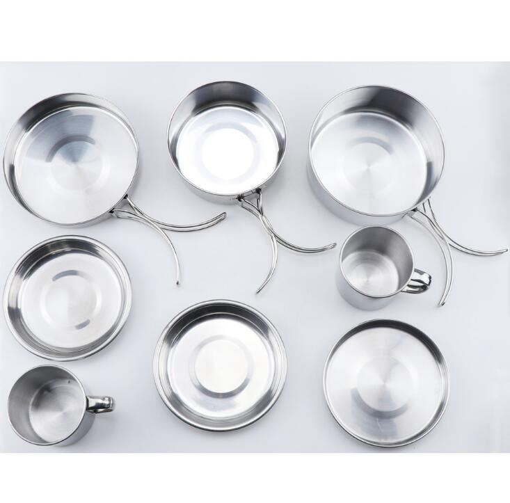 Mayitr 8Pcs Stainless Steel Outdoor Camping Picnic Pot Pan Kit Camping Backpacking Hiking Cookware Set High quality - Korvel