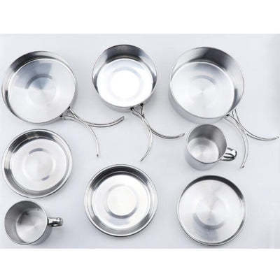 Mayitr 8Pcs Stainless Steel Outdoor Camping Picnic Pot Pan Kit Camping Backpacking Hiking Cookware Set High quality - Korvel
