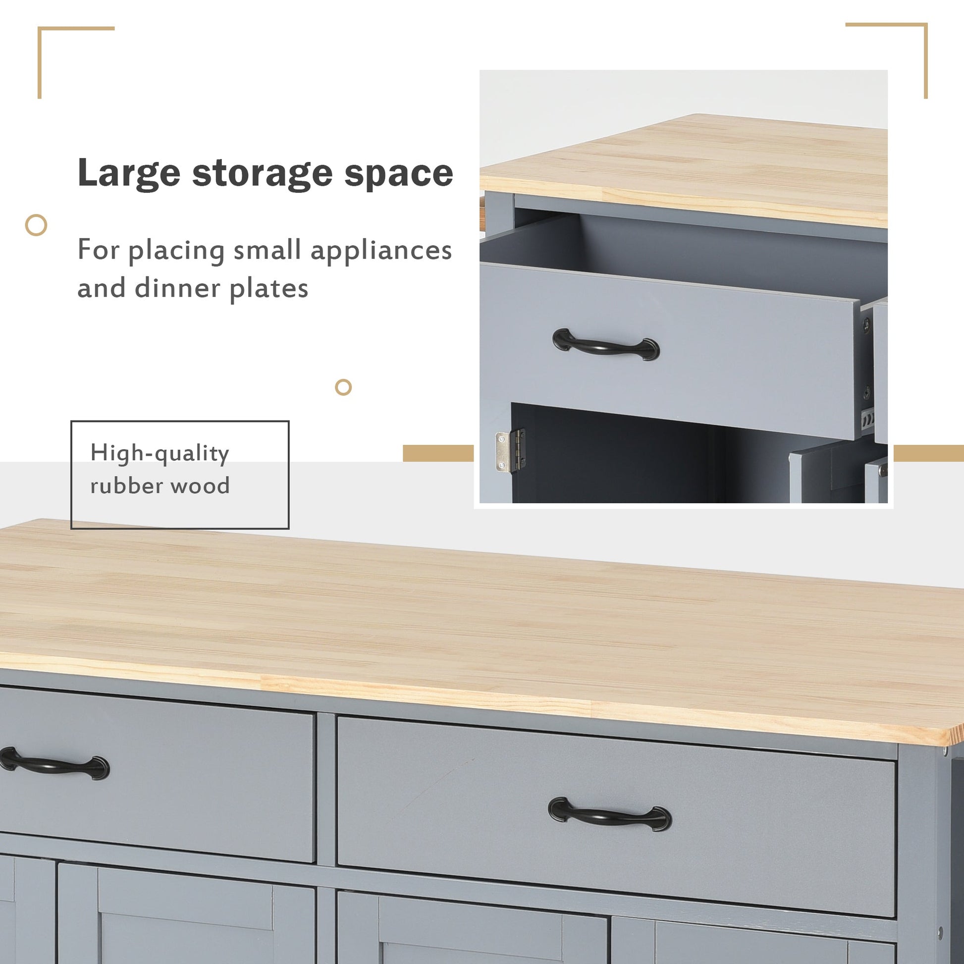 Kitchen Island Cart with Solid Wood Top and Locking Wheels 54.3 Inch Width (Grey Blue) - Korvel