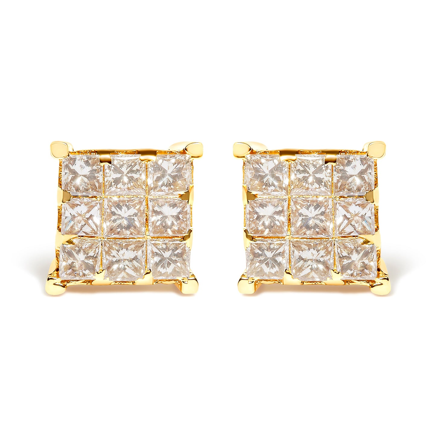 14K Yellow Gold Princess-Cut Diamond Square Stud Earrings