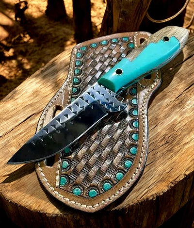 8" Cowboy Knife with Unique Epoxy Wood Resin Handle - Korvel