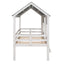 Twin Size Low Loft House Bed with Roof and Two Front Windows White - Korvel
