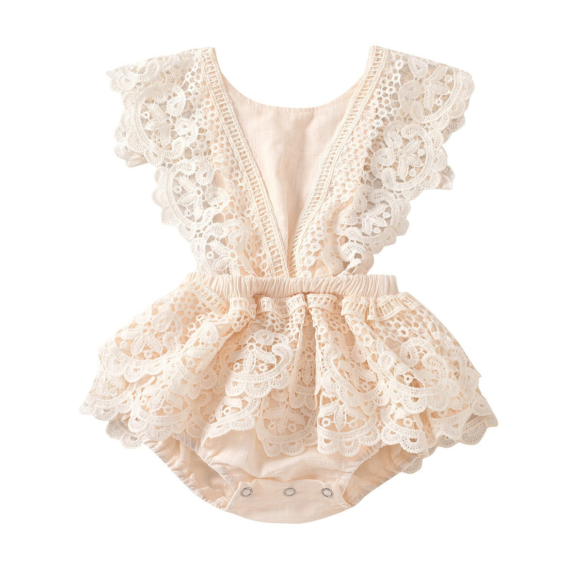 Solid color backless lace up baby jumpsuit - Korvel