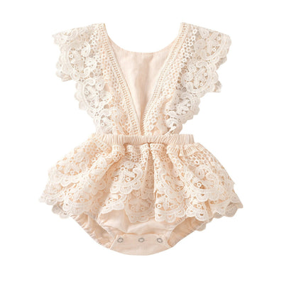 Solid color backless lace up baby jumpsuit - Korvel
