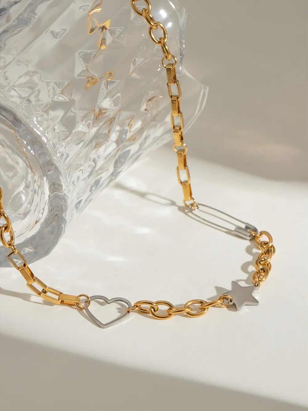 Collier Étoile Cœur en Acier Inoxydable Plaqué Or