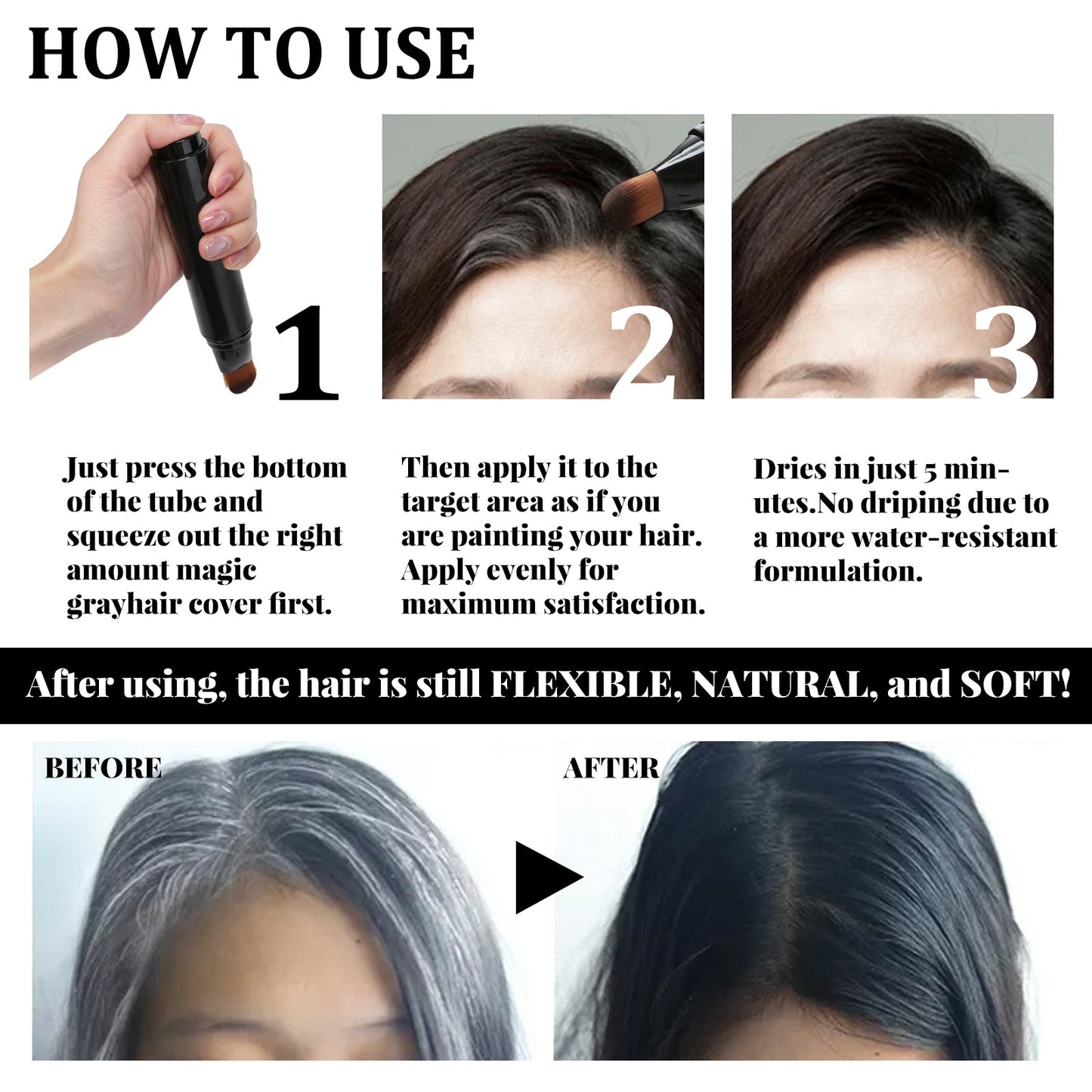 Disposable Plant Hair Stick, Hair Without Damage Repair Color Black Brown Quick White Hair Cover Stick - Korvel