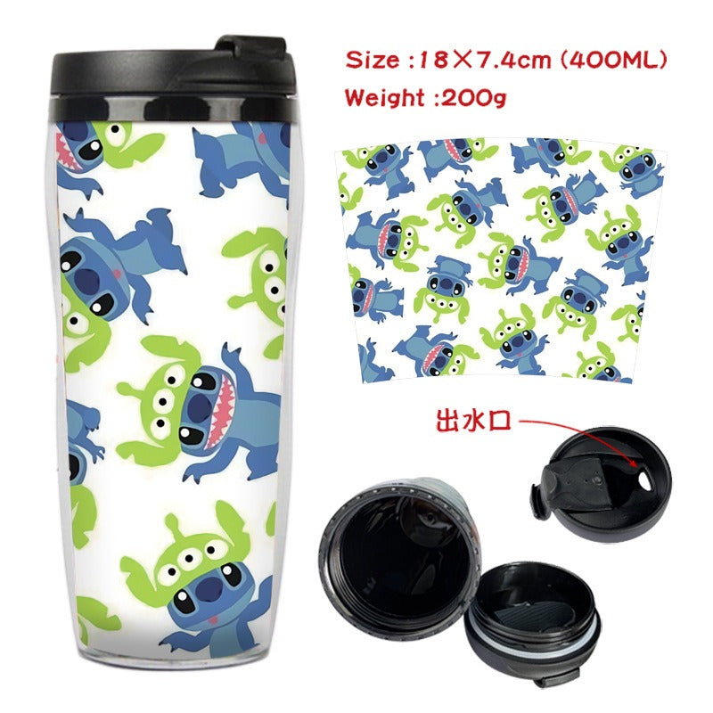 Stitch Stitch animation peripheral double-layer insulated plastic cup two-dimensional cartoon tea cup cold water kettle water cup - Korvel