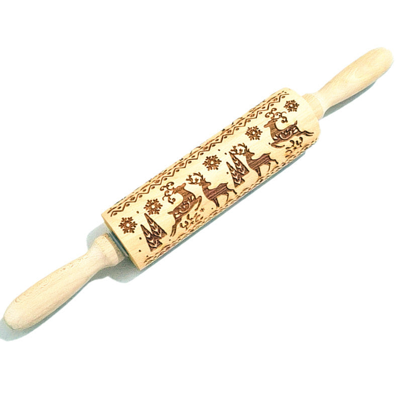 Wooden Rolling Pin Beechwood Laser Engraved Printed Rolling Pin Embossing Christmas Flip Sugar Cookie Rolling Pin - Korvel