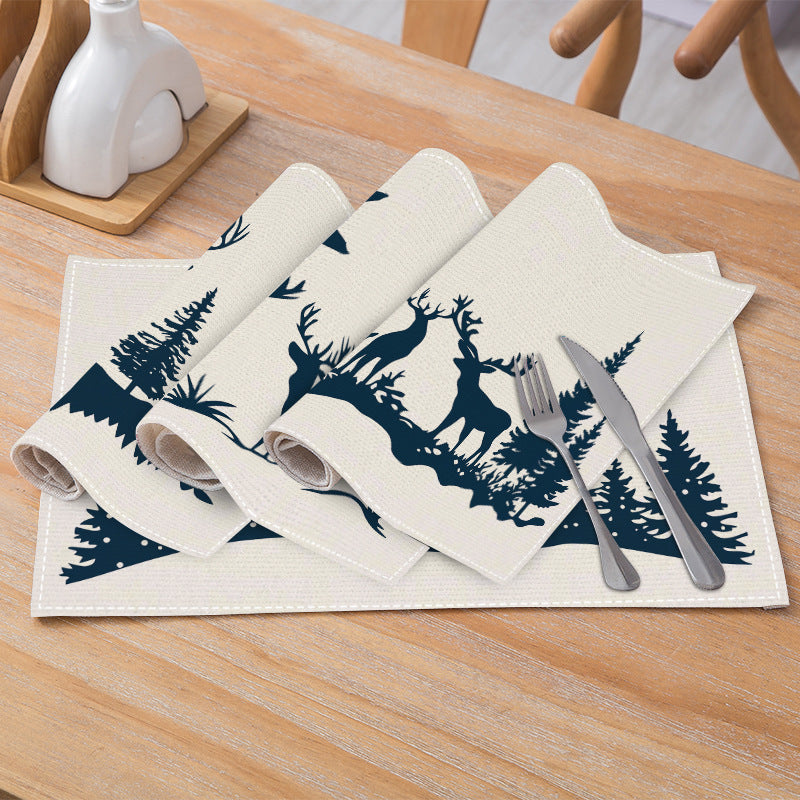 Reindeer Print Christmas Placemats - Insulated Linen Coasters