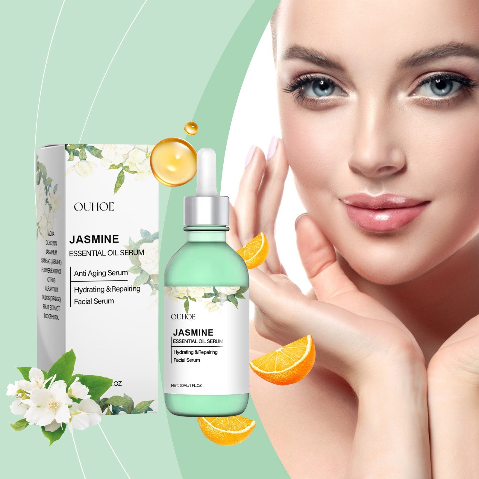 Ouhoe Jasmine Brightening Essential Oil, Lighten Fine Lines And Anti-Wrinkle Essential Oil Refreshing Non-Sticky Firming Brightening Essence - Korvel