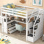 Twin Size Loft Bed with Desk and Shelves  Two Built-in Drawers  Storage Staircase White - Korvel