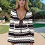 Wavy Striped Tied Front Long Sleeve Cover-Up Dress - Korvel