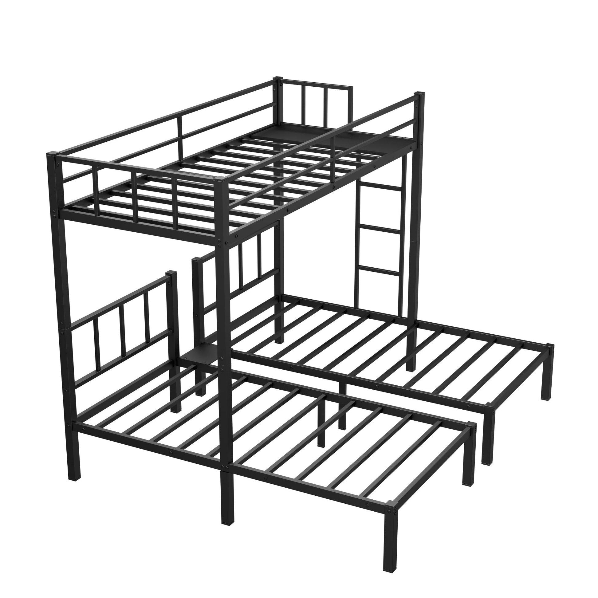 Twin over Twin & Twin Bunk Beds for 3, Twin XL over Twin & Twin Bunk Bed Metal Triple Bunk Bed, Black - Korvel