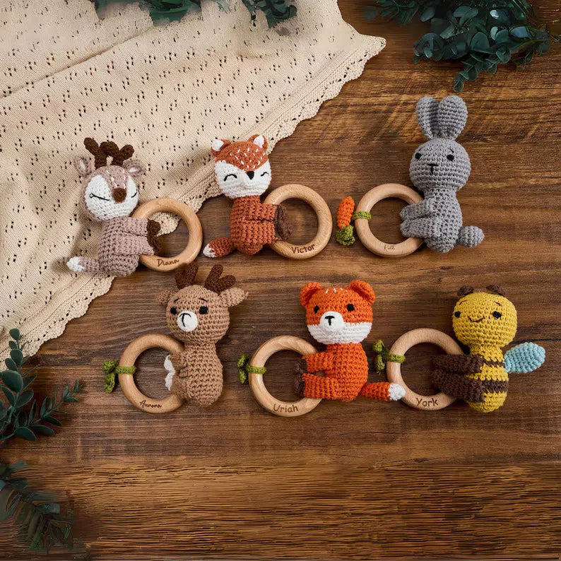 Carving Name Baby Soothing Bell Newborn Gift Bath Gift Knitted Cartoon Doll - Korvel