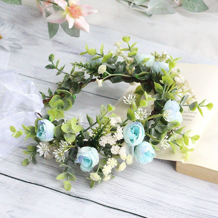 Forest style curled edge rose headband, simulated starry sky, eucalyptus wreath, bride's wedding dress, photography, headwear - Korvel