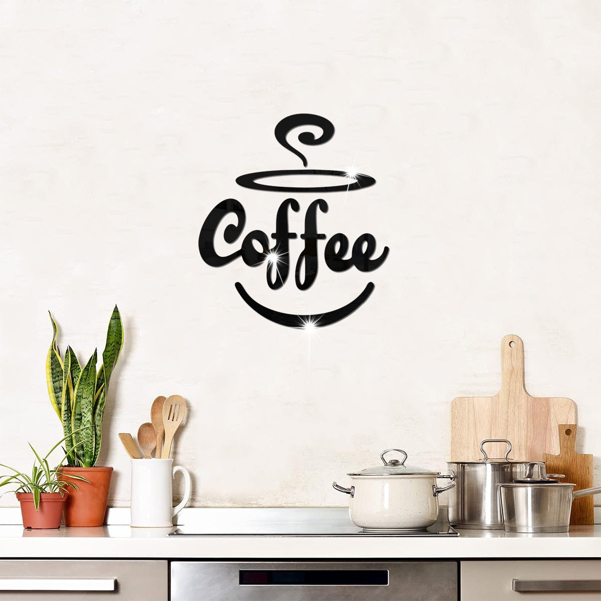 Coffee Themed Mirror Acrylic Wall Stickers for Kitchen and Dining Room - Korvel