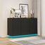 LED Carved Line 3 Door Storage Cabinet,Sideboard Buffet Cabinet With Adjustable Shelf,Large Storage Accent Cabinet - Korvel