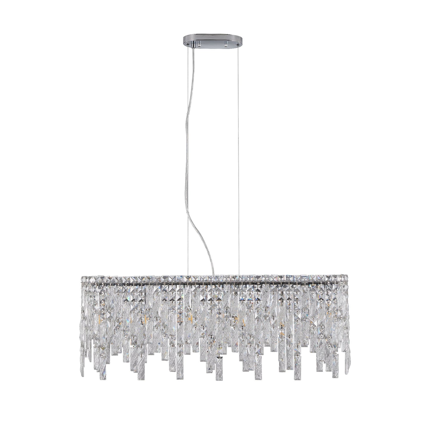 Silver elegant oval crystal pendant light, modern ceiling fixture with reflective suspended crystal (bulb not included) - Korvel