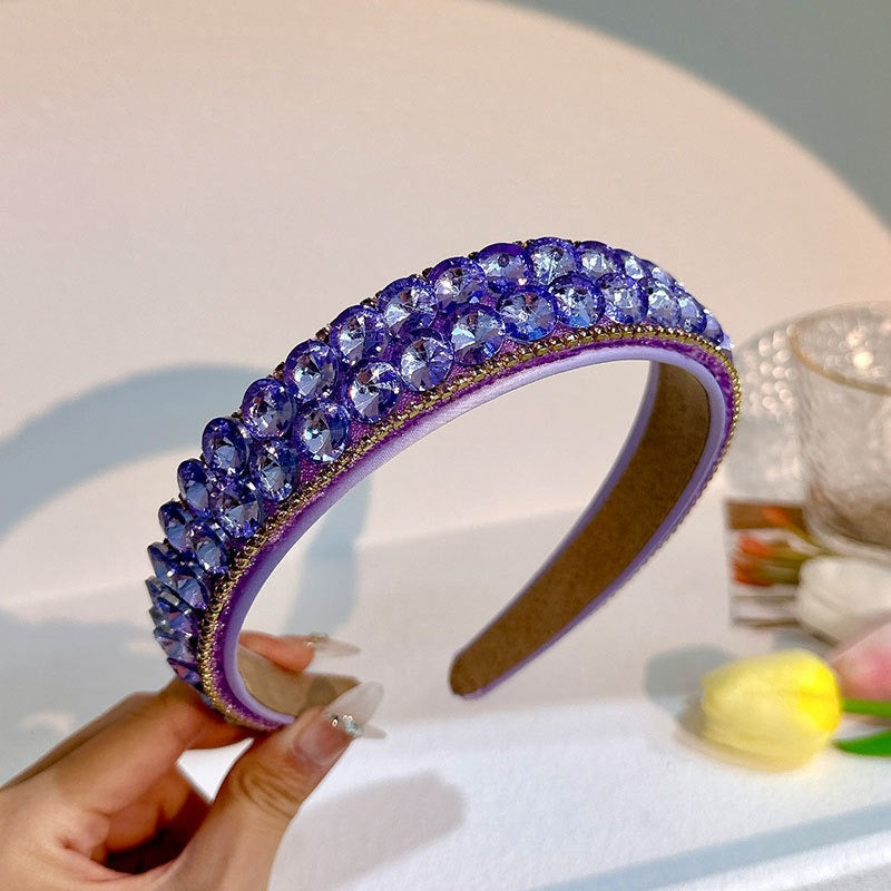 Fashionable double row geometric circular purple rhinestone hairband - Korvel