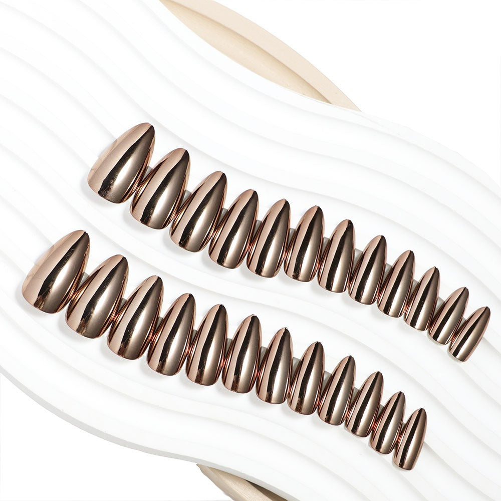 Wearable Nails European and American Style Electroplated Fake Nails Bronze Wearable Patch Manicure Nail Finished Products - Korvel