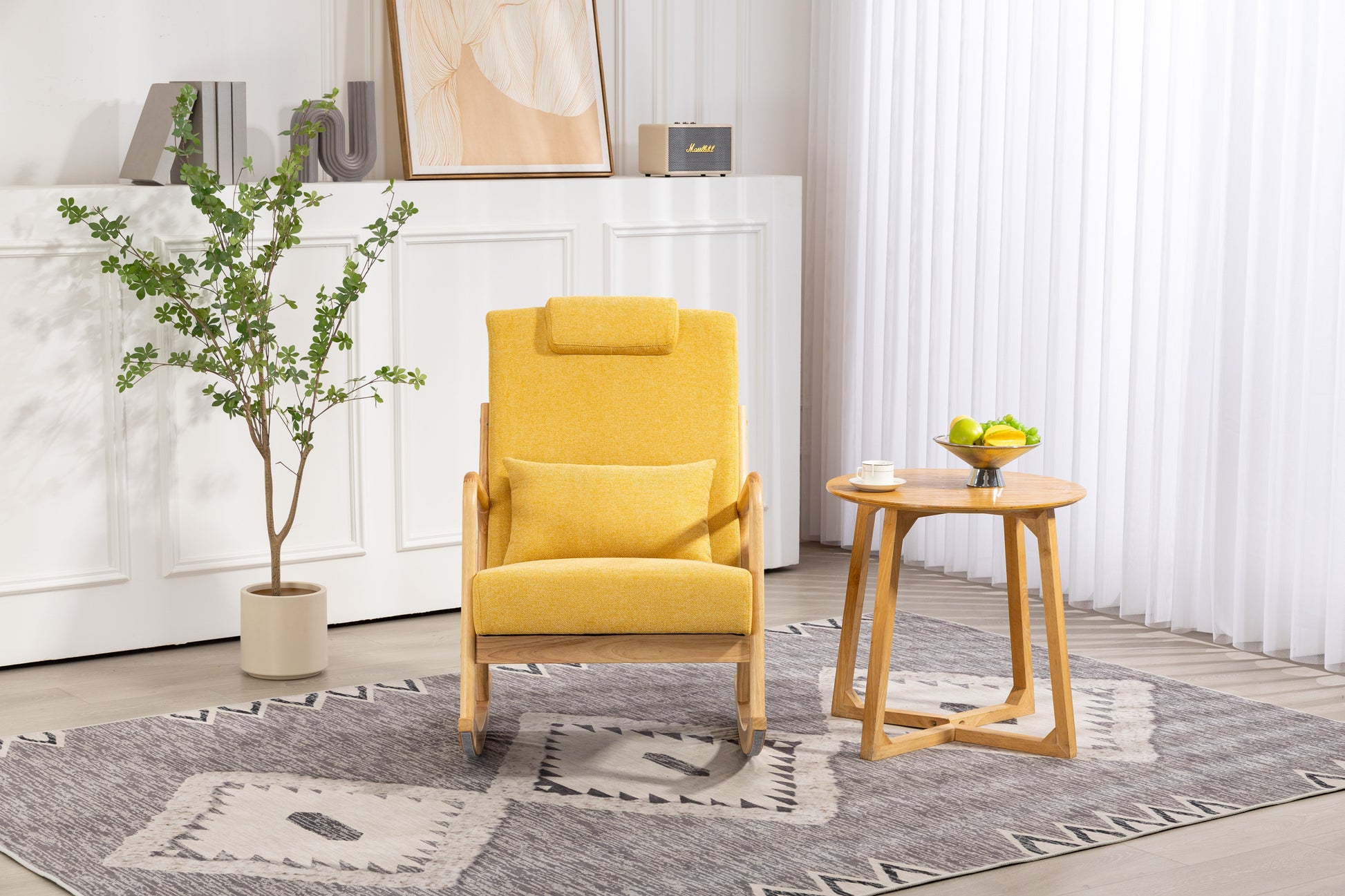 Rocking Chair Upholstered Fabric Rocking Armchair Indoor with High Backrest Glider Chairs and Lumbar Pillow for Living Room - Korvel