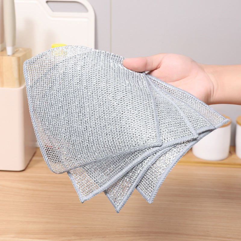 Steel Wire Dishcloth for Home Use, Non-Greasy Steel Wool Scrubbing Cloth, Kitchen Cleaning Cloth, Easy to Clean Silver Wire Rag - Korvel