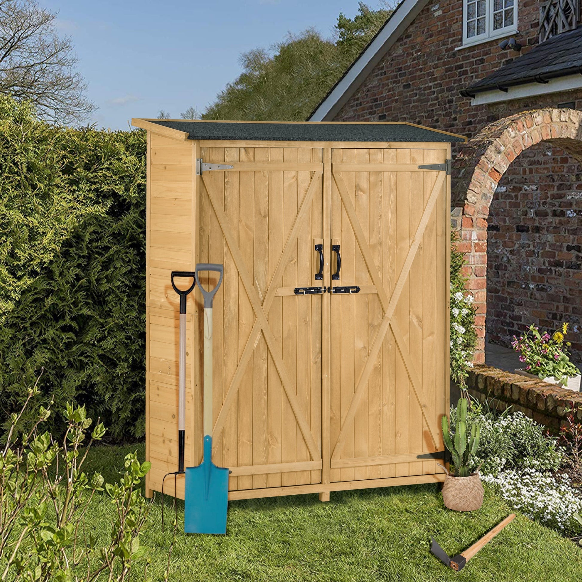 Outdoor 5.3ft Hx4.6ft L Wood Storage Shed Tool Organizer,Garden Shed, Storage Cabinet with Waterproof Asphalt Roof Natural - Korvel