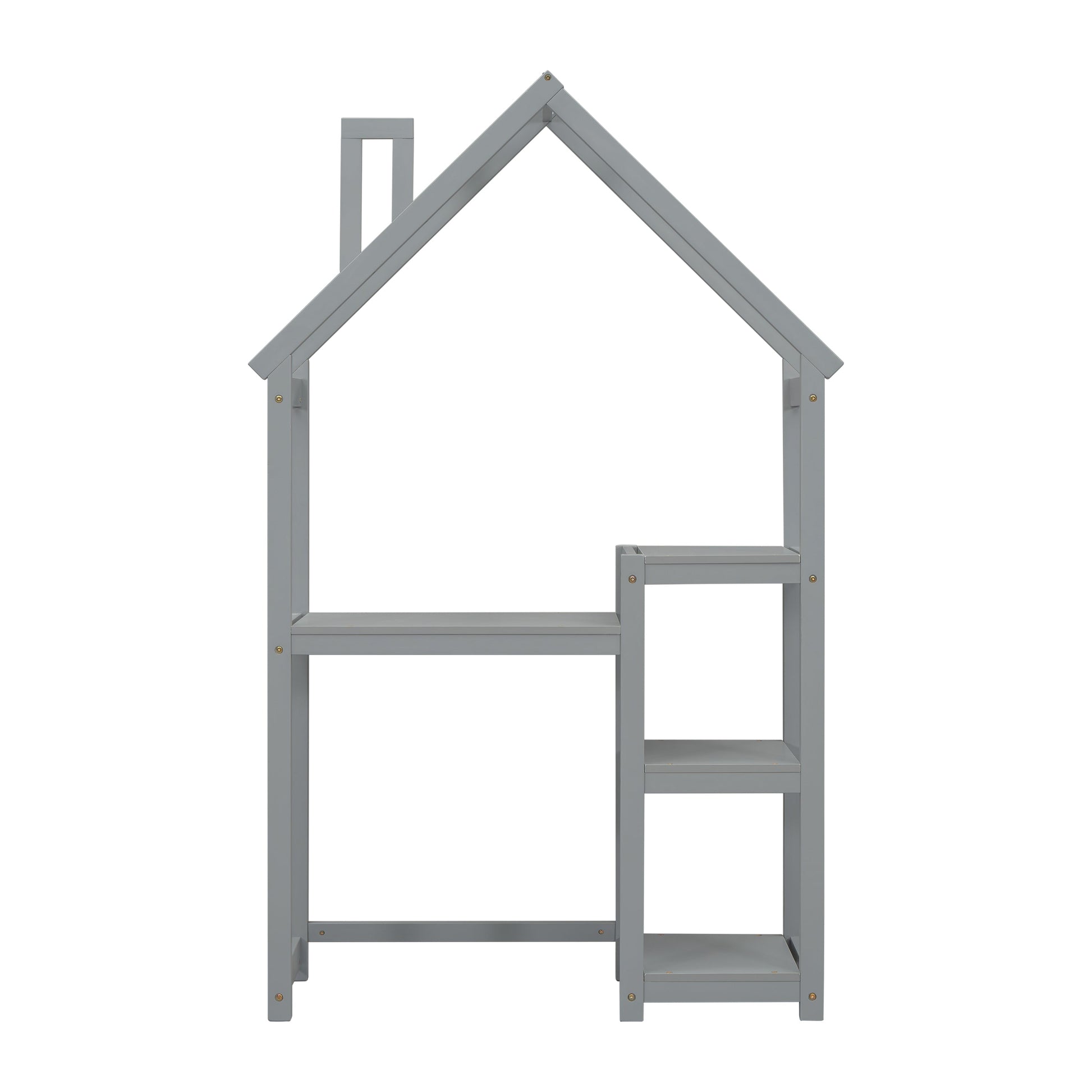 House-shaped Wooden writing Desk,Kids study Table,Bookshelf & Toy Storage,Grey - Korvel