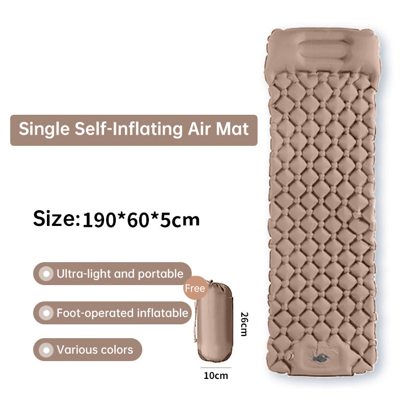 Outdoor double inflatable sleeping pad – with built-in pillow & pump, for camping, backpacking, hiking. - Korvel