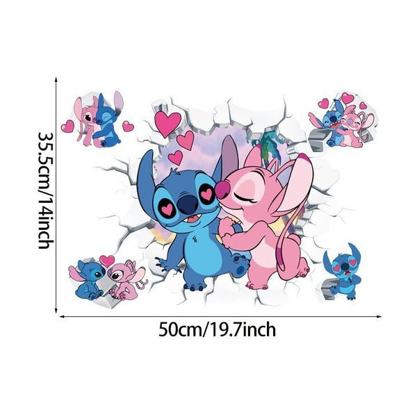 3D Broken Wall Stitch Wallpaper Children's Room Art Poster Decoration Self Adhesive Cartoon Anime Sticker Glass Door Sticker - Korvel