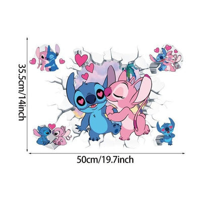 3D Broken Wall Stitch Wallpaper Children's Room Art Poster Decoration Self Adhesive Cartoon Anime Sticker Glass Door Sticker - Korvel