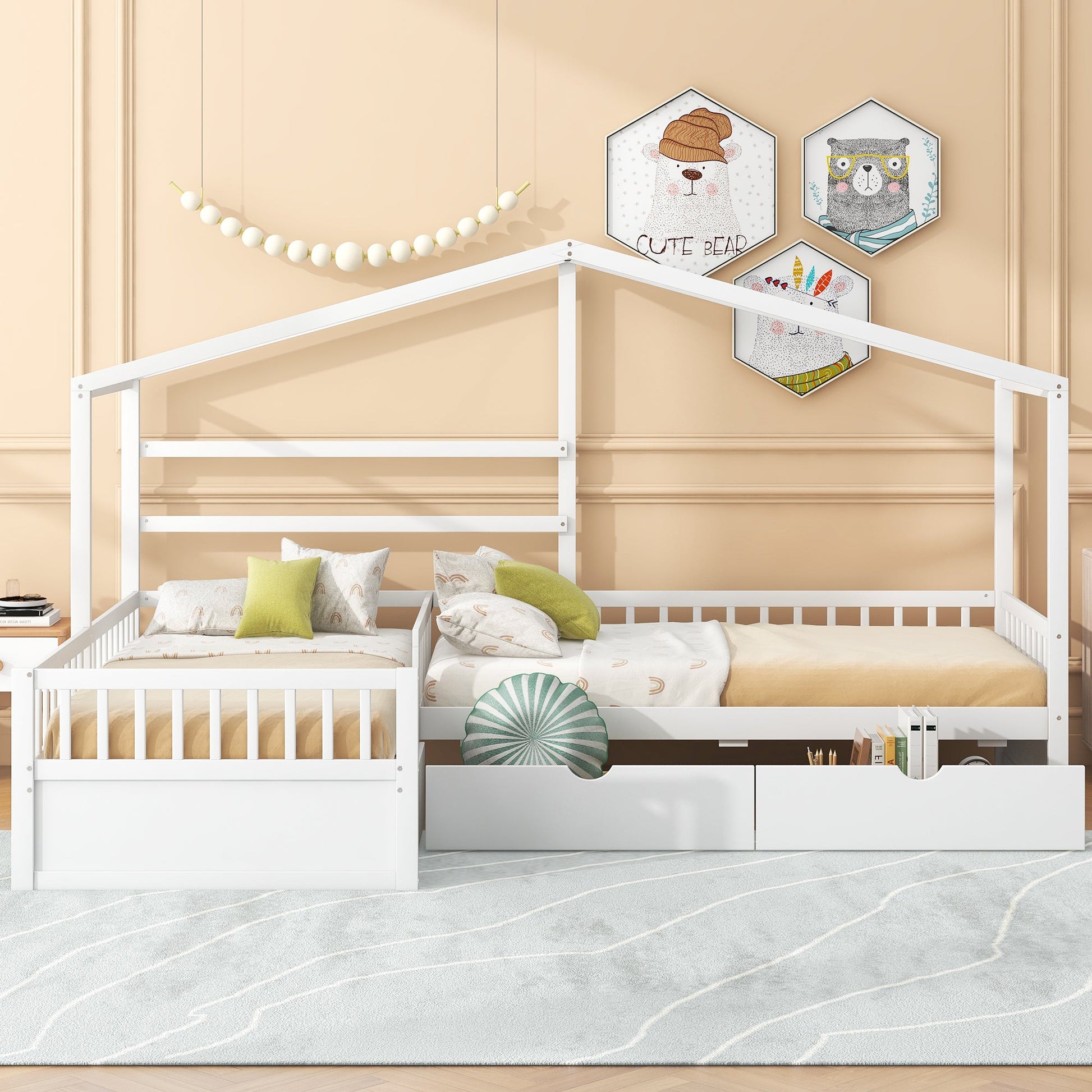 Twin Size House Platform Bed with Three Storage Drawers White - Korvel