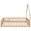 Full House-Shaped Headboard Floor Bed with Fence - Natural