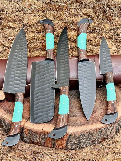 Exquisite Chef's Knife Set – 13" Handcrafted Stainless Steel Blade with Wenge Wood & Resin Handle + Premium Leather Sheath - Korvel