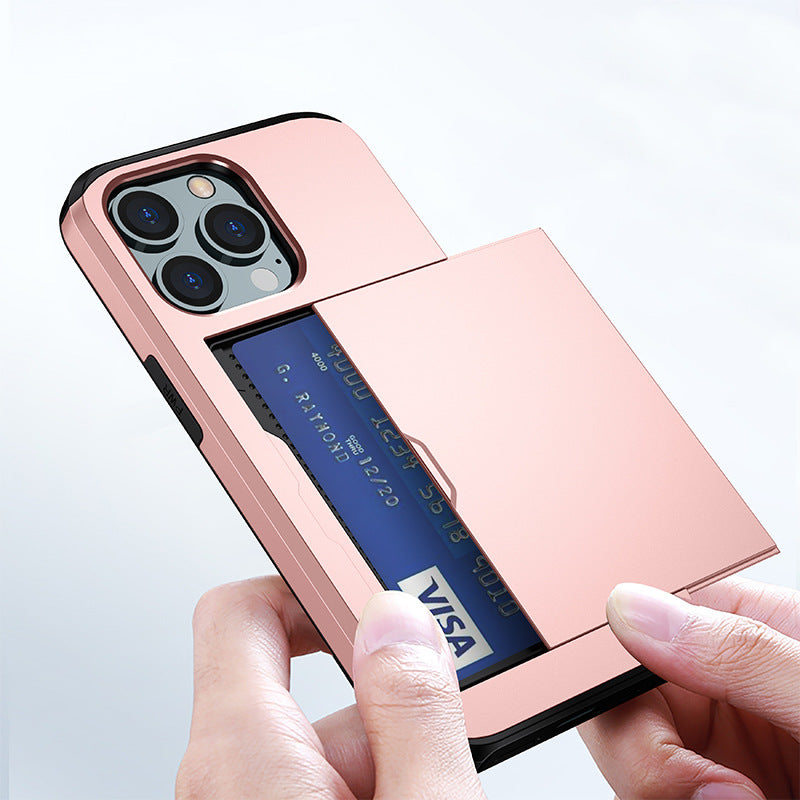 Applicable iphone 14 phone case Apple 13 slider insert card 2 in 1 anti-drop 12Pro wallet case XR - Korvel