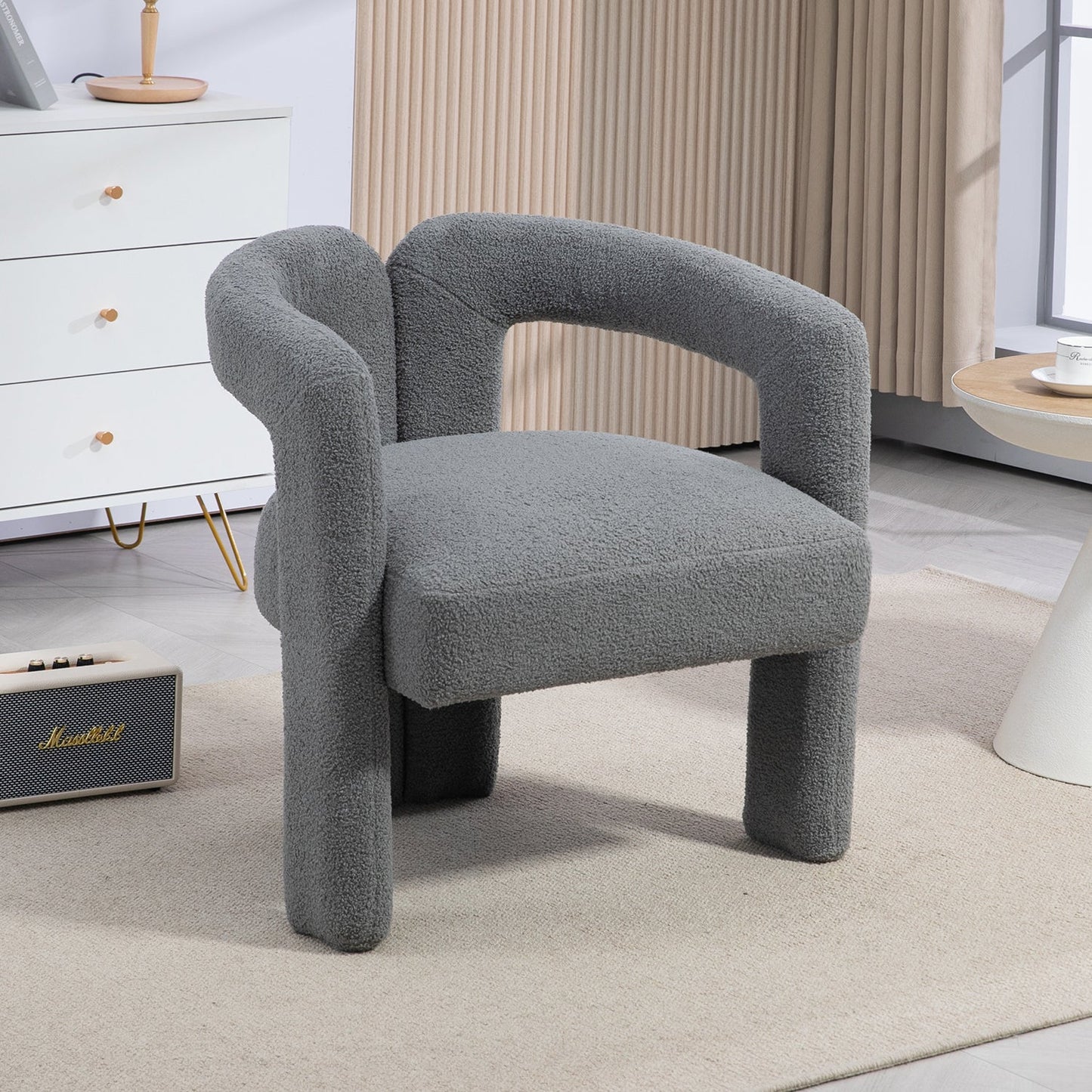 Teddy fabric modern design dining chair,open-Back ,modren kitchen armchair for Dinging Room(GREY) - Korvel
