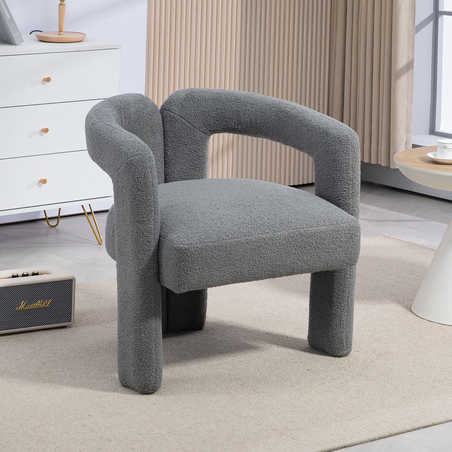 Teddy fabric modern design dining chair,open-Back ,modren kitchen armchair for Dinging Room(GREY) - Korvel