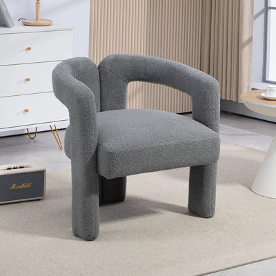 Teddy fabric modern design dining chair,open-Back ,modren kitchen armchair for Dinging Room(GREY) - Korvel