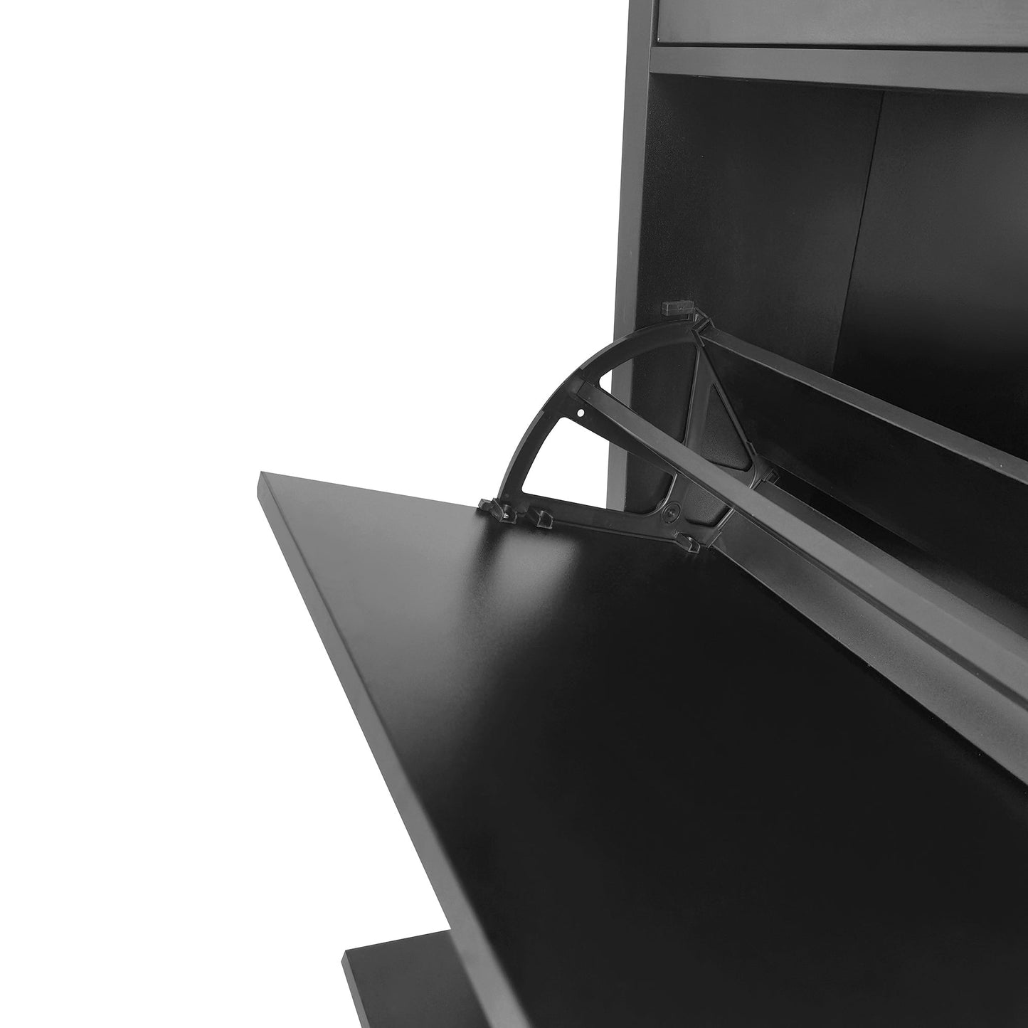 ONTREND Black Shoe Cabinet with 2 Flip Drawers
