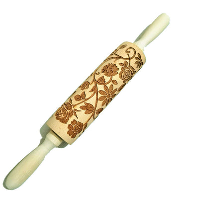 Wooden Rolling Pin Beech Wood Laser Engraved Printing Rolling Pin Christmas Flip Sugar Cookie Pressing Stick - Korvel