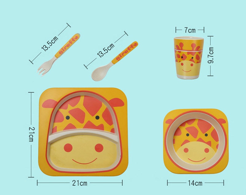 5pcs/set Children Baby Bamboo Fiber Tableware Baby Tableware Set Cartoon Animal Tableware Aet - Korvel