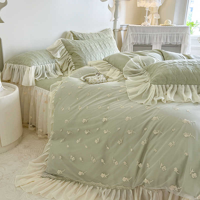 Funda de Cama de Algodón Elegante con Detalle de Encaje