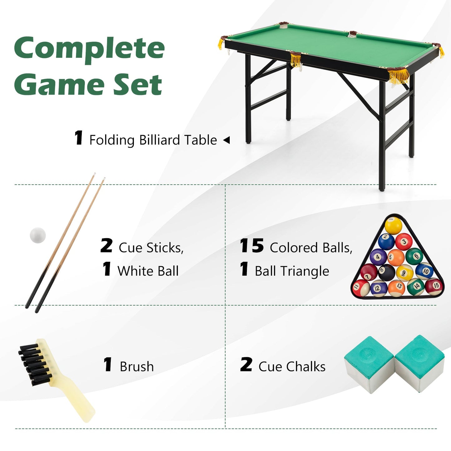 47 Inch Folding Billiard Table with Cues and Accessories - Green