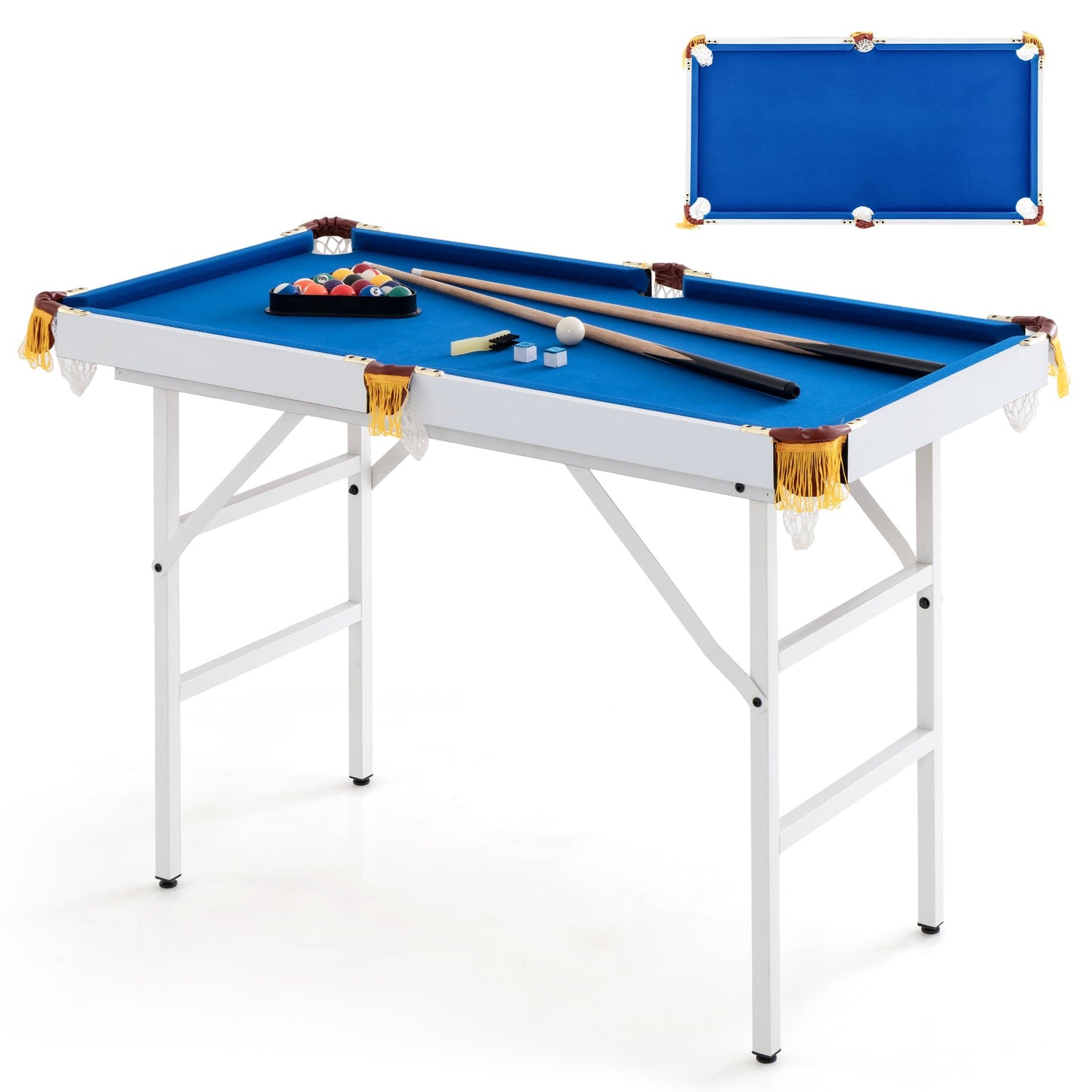 Mesa de Billar Plegable de 47 Pulgadas con Queues y Cepillo - Azul