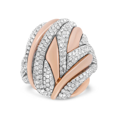 18K Rose and White Gold Diamond Textured Dome Cocktail Ring - Size 6.5