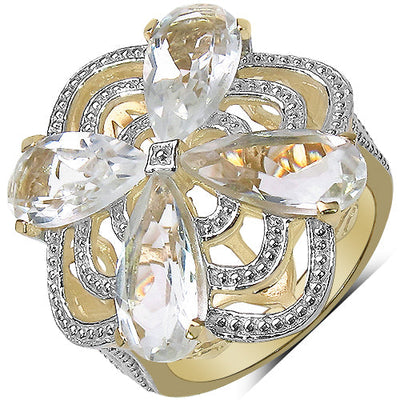 14K Yellow Gold Plated Crystal Quartz & Diamond Ring
