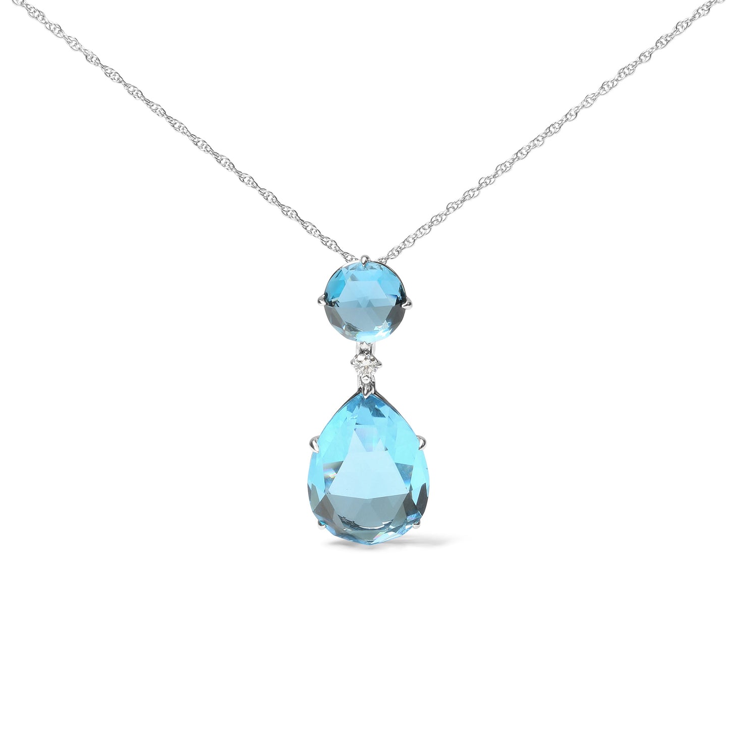 Collar de Pendiente con Topacio y Acento de Diamante en Oro Blanco de 18K