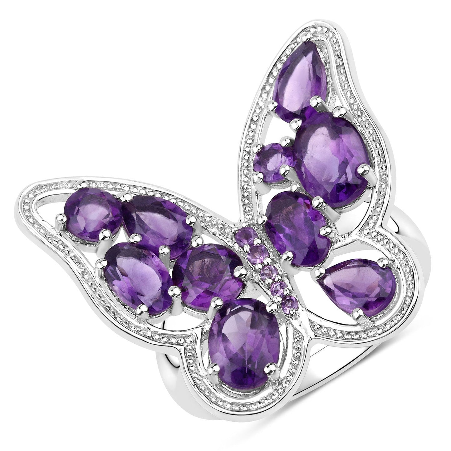 4.32 Carat Genuine Amethyst Sterling Silver Engagement Ring