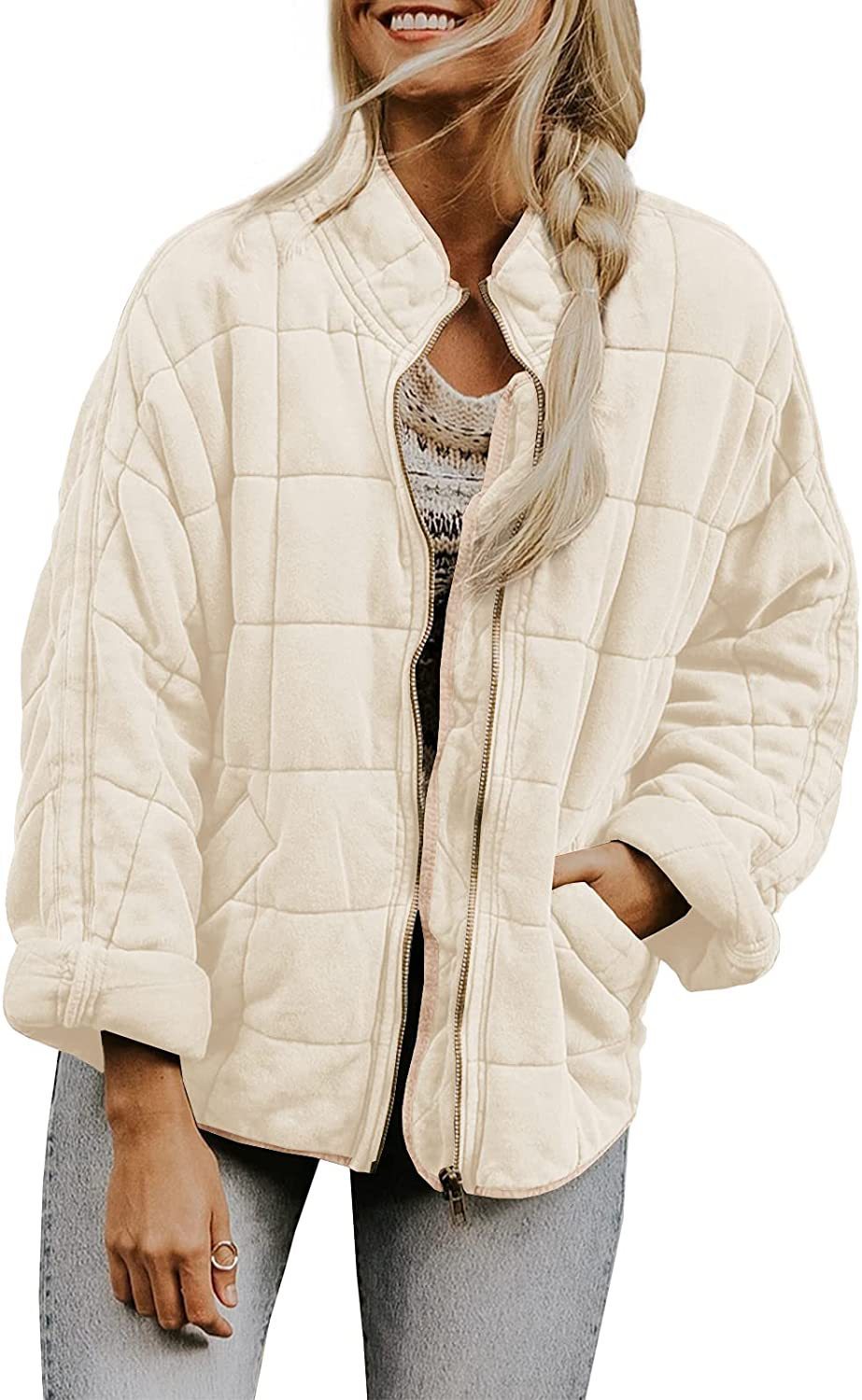 Veste d'hiver élégante à col montant zippée pour femmes
